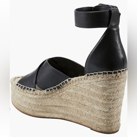 MARC FISHER ❤️🔥 BLACK LEATHER ESPADRILLE PLATFORM WEDGE NWT SIZE 10 - Picture 3 of 9